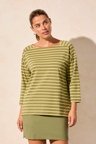 Stripe Jersey Boat Neck Top-Loden