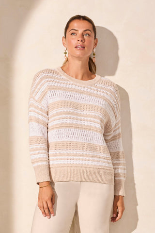 Stripe Scoop Neck Sweater-White