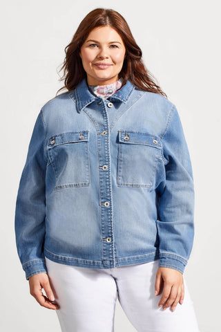 STRETCH DENIM SHIRT JACKET -Blue delight