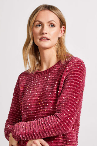 alt view 1 - TEXTURED KNIT CREWNECK SWEATER-Port wine