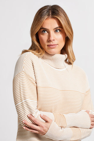 alt view 1 - TWO-TONE OTTOMAN TURTLENECK TUNIC SWEATER-Cream