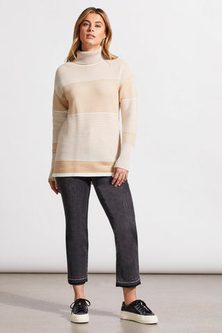 alt view 2 - TWO-TONE OTTOMAN TURTLENECK TUNIC SWEATER-Cream