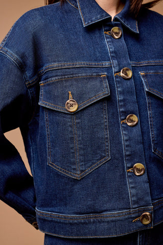 alt view 3 - WAIST LENGTH DENIM JACKET WITH OVERSIZED POCKETS-Dk. denim