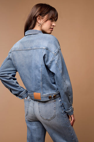 alt view 4 - WAIST LENGTH DENIM JACKET WITH OVERSIZED POCKETS-Med. denim