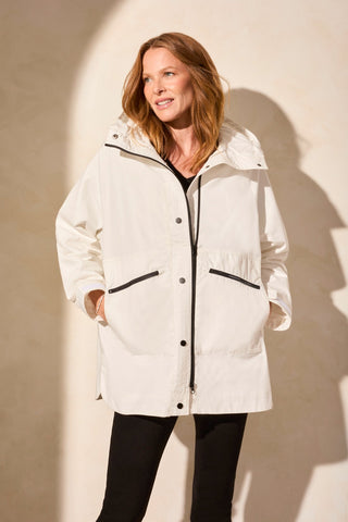 Water Repellent Lined Hooded Coat-White