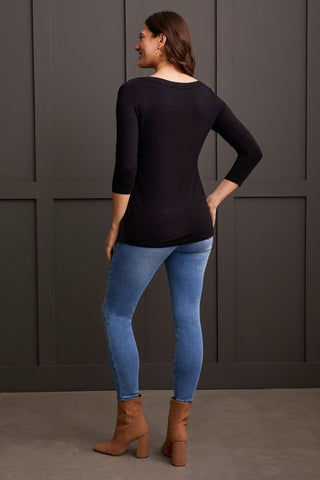 alt view 3 - WIDE CREW NECK TOP WITH SIDE SLITS-Black