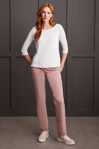 alt view 2 - WIDE CREW NECK TOP WITH SIDE SLITS-Cream