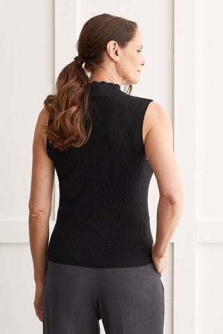 alt view 3 - TEXTURED SLEEVELESS MOCK NECK TOP-Black